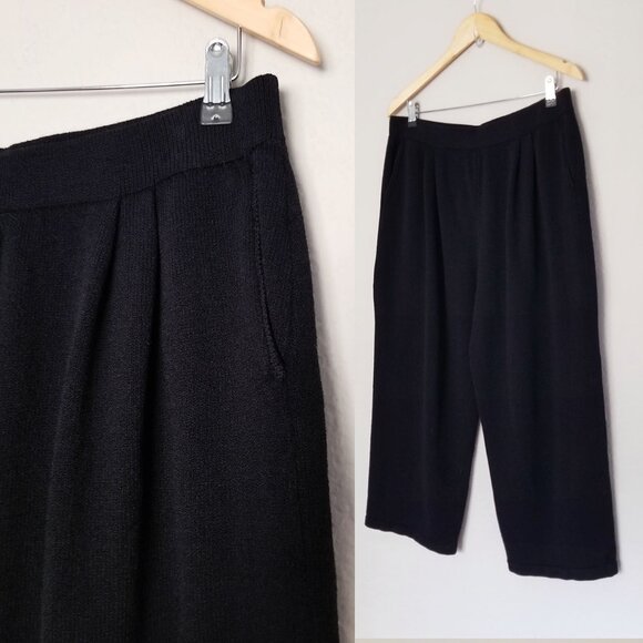 St. John Collection Santana Knit Pull On Pants Black Pleated Crop High Rise 16 - Picture 14 of 15